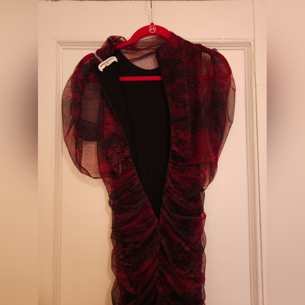 🔥 Amanda Uprichard Evianna Ruched Body Mini Dress – Red & Black – NWT – Size M - Picture 8 of 10